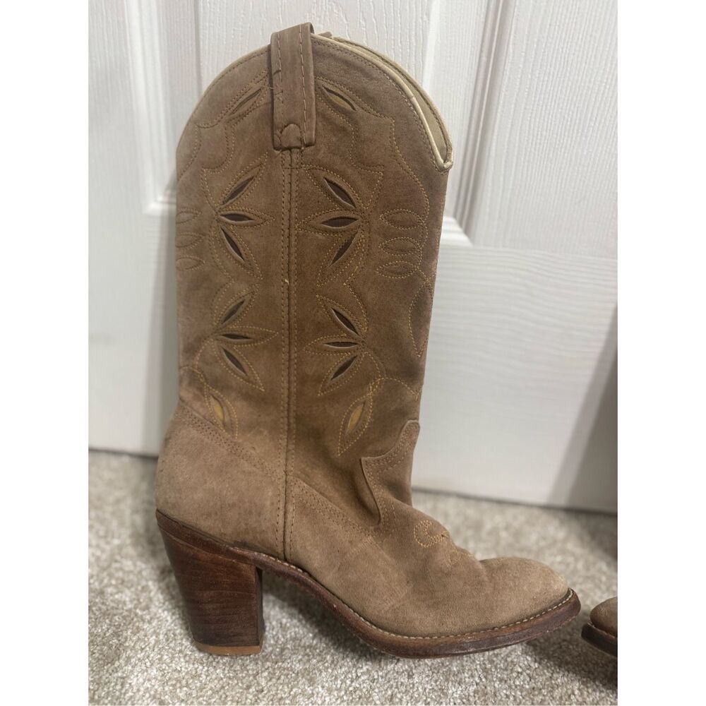 Vintage Dingo Acme Leather Cowboy Boots Women’s Sz US 7 Made In USA Western Tan - Picture 3 of 13